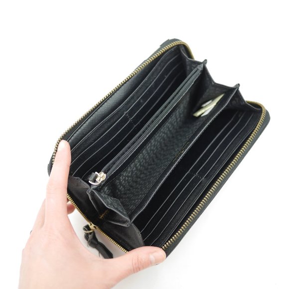 KATE SPADE New York wallet Black & beige bow print wallet full zip 7.5" x 4" - Picture 5 of 11